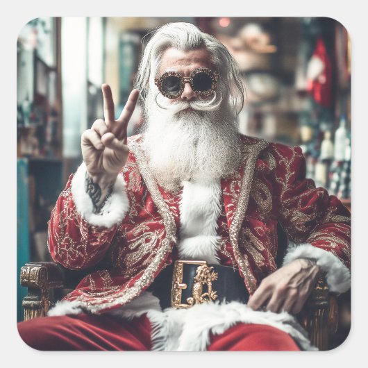 Hipster Santa Strike a Pose Quadratischer Aufkleber (Vorderseite)