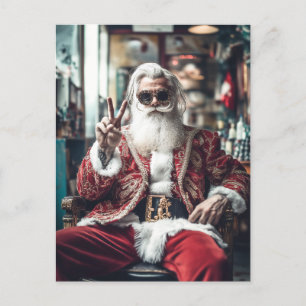 Hipster Santa Strikes a Pose Friedensfeiertags Sti Feiertagspostkarte