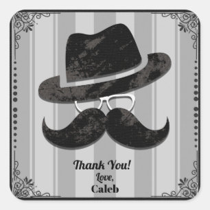 Hipster Schnurrbart Hut Brille JEDER Geburtstagspa Quadratischer Aufkleber