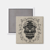 Hipster Schwarzer Zucker-Schädel Jute Magnet (Vorderseite/Rückseite)