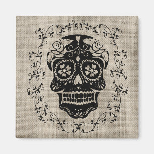 Hipster Schwarzer Zucker-Schädel Jute Magnet