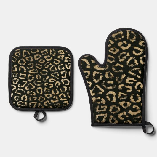 Hipster-Schwarzgoldleopharz Ofenhandschuh & Topflappen-Set (Vorderseite)