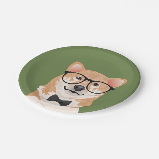 Hipster Shiba Inu Papierplatten-Party Pappteller (Schrägansicht)