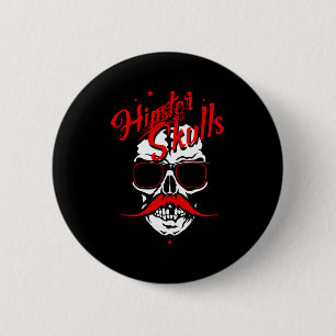 Hipster Skull Logo Skull Mustache Mustached Sungle Button