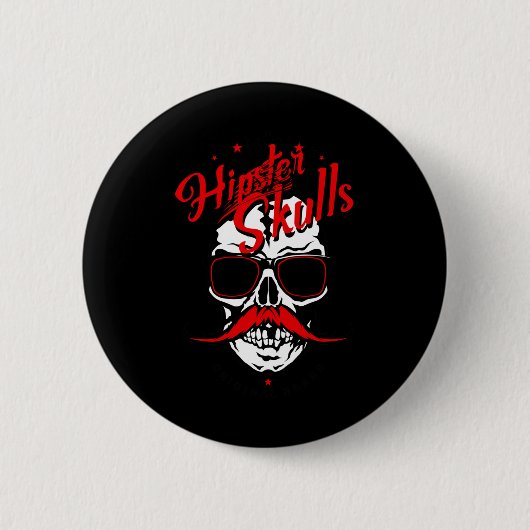 Hipster Skull Logo Skull Mustache Mustached Sungle Button (Vorderseite)