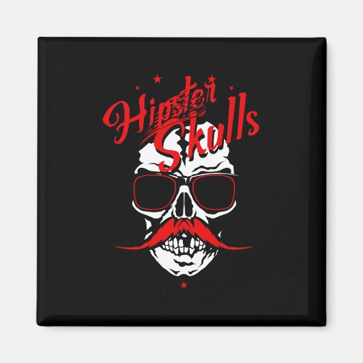 Hipster Skull Logo Skull Mustache Mustached Sungle Magnet (Vorne)