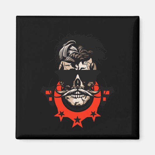 Hipster Skull Mustache Circle Logo Skull Sungles S Magnet (Vorne)