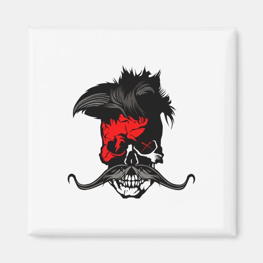 Hipster Skull Punk Mustache Skull Mustached Lightn Magnet (Vorne)