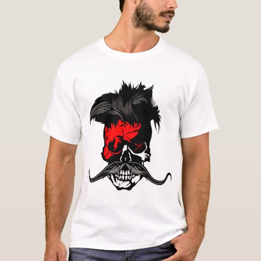 Hipster Skull Punk Schnurrbart Mo T-Shirt (Vorderseite)