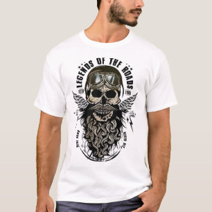 Hipster Skull Totenkopf bärtig und Schnurrbart und T-Shirt