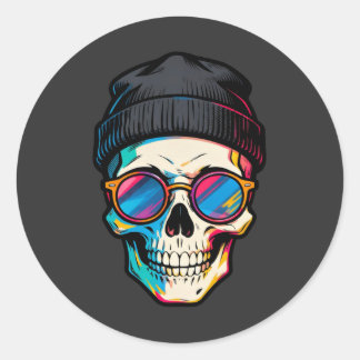 Hipster Skully Runder Aufkleber