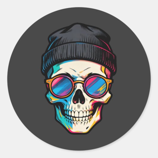 Hipster Skully Runder Aufkleber (Vorderseite)