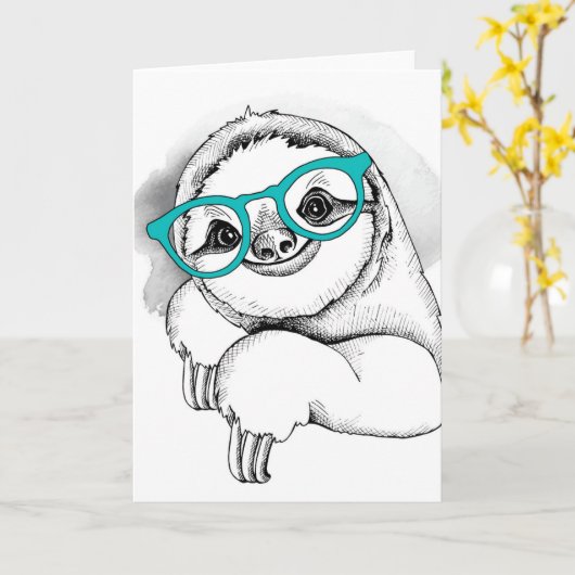 Hipster Sloth Karte (Gelbe Blume)