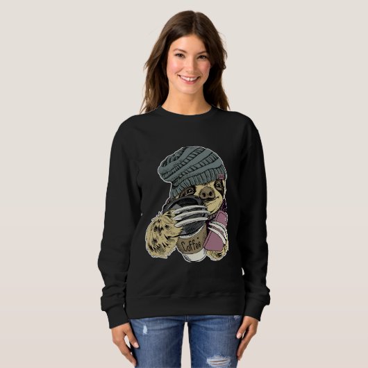 Hipster Sloth mit Beanie-Hat-Kaffee Sweatshirt (Vorne ganz)