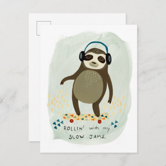 Hipster Sloth | Rollin' mit meinen langsamen Marme Postkarte (Vorne/Hinten)