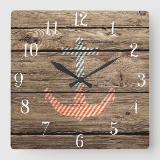 Hipster-Streifen-Anker-rustikaler hölzerner Quadratische Wanduhr