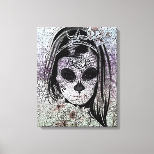 Hipster Sugar Skull Lady Leinwanddruck (Vorderseite)