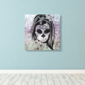 Hipster Sugar Skull Lady Leinwanddruck (Insitu (Holzboden))