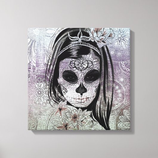 Hipster Sugar Skull Lady Leinwanddruck (Vorderseite)