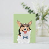 Hipster Sweet Black Tan White Pembroke Welsh Corgi Postkarte (Stehend Vorderseite)