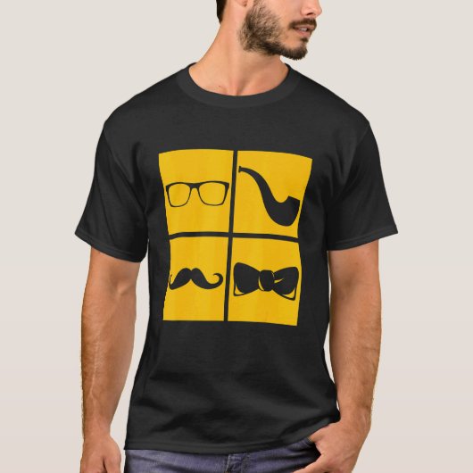 Hipster Symbole Mustache Pipe Smoker Brille Bow T T-Shirt (Vorderseite)