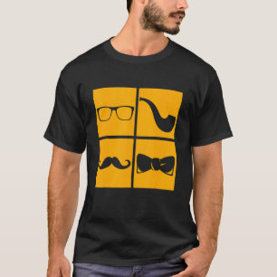 Hipster Symbole Schnurrbart Pfeifenraucher Brille T-Shirt