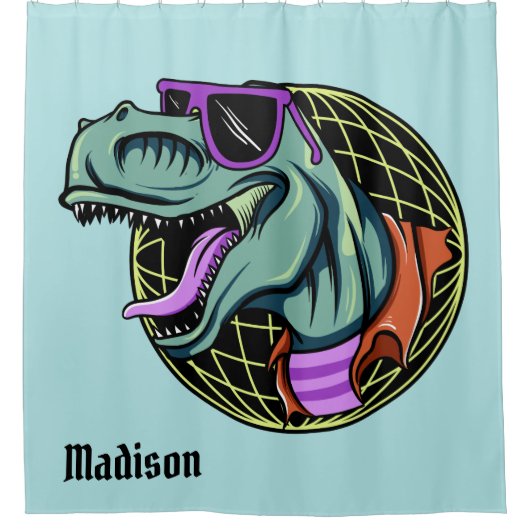 Hipster T-Rex individuelle Name & Duschvorhang (Vorderseite)
