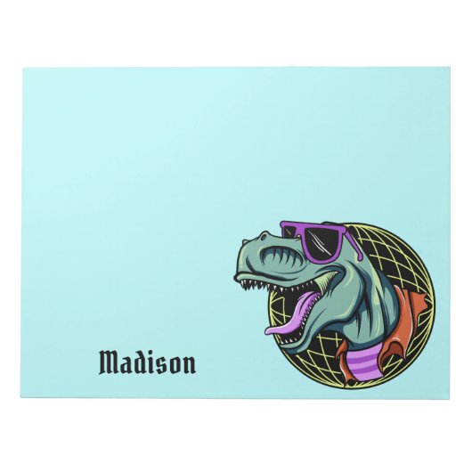 Hipster T-Rex individuelle Name & Farbe Notizblock (Vorderseite)