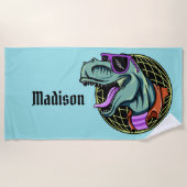 Hipster T-Rex Name- u. Farbbadetuch Strandtuch (Vorderseite)