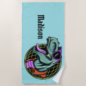 Hipster T-Rex Name- u. Farbbadetuch Strandtuch (Vorderseite)