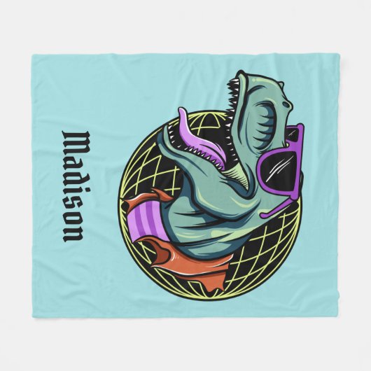 Hipster T-Rex Name- u. FarbFleecedecken Fleecedecke (Vorderseite (Horizontal))