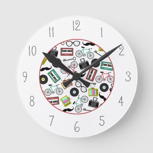 Hipster Themed Clock Runde Wanduhr (Vorderseite)