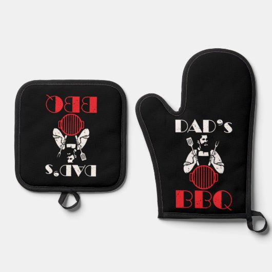 Hipster Vaters GRILLEN - Modernes Art Deco Ofenhandschuh & Topflappen-Set (Vorderseite)