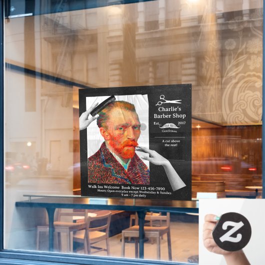 Hipster Vincent van Gogh Barber Shop anpassen Fensteraufkleber (Café-Fenster)