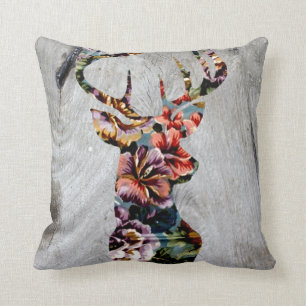 Hipster-Vintage-Blumen-Hirschkopf-Silhouette Kissen