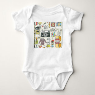 Hipster-Wange: handgezeichnet Doodle-Set Baby Strampler