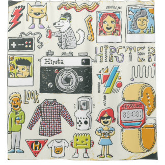 Hipster-Wange: handgezeichnet Doodle-Set Duschvorhang