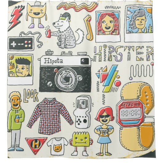 Hipster-Wange: handgezeichnet Doodle-Set Duschvorhang (Vorderseite)