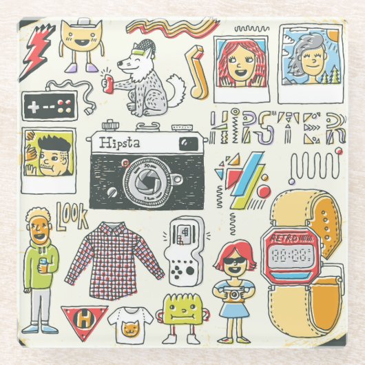 Hipster-Wange: handgezeichnet Doodle-Set Glasuntersetzer (Vorderseite)