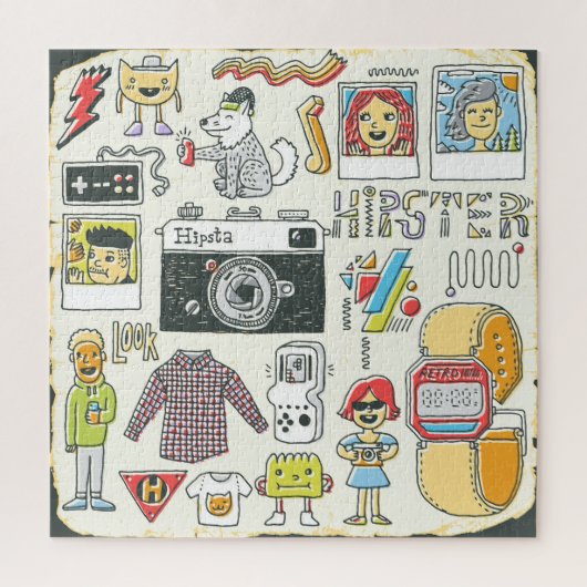 Hipster-Wange: handgezeichnet Doodle-Set Puzzle (Vertikal)