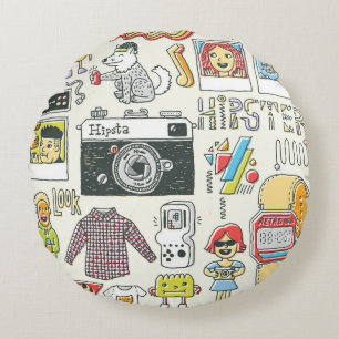 Hipster-Wange: handgezeichnet Doodle-Set Rundes Kissen