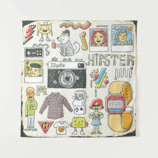 Hipster-Wange: handgezeichnet Doodle-Set Wandteppich