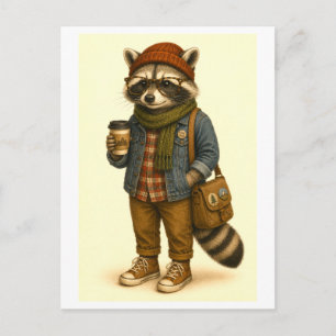 Hipster-Waschbär-Postkarte Postkarte