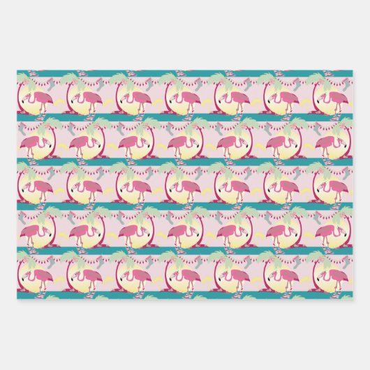 Hipster Weihnachten Flamingo Palm Holiday Szene Geschenkpapier Set (Vorderseite 3)