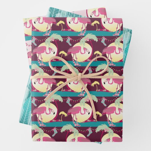 Hipster Weihnachten Flamingo Palm Holiday Szene Geschenkpapier Set (Beispiel)