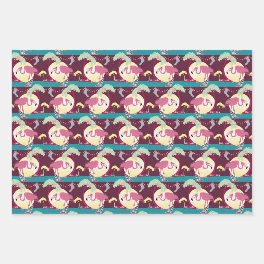Hipster Weihnachten Flamingo Palm Holiday Szene Geschenkpapier Set (Vorderseite)