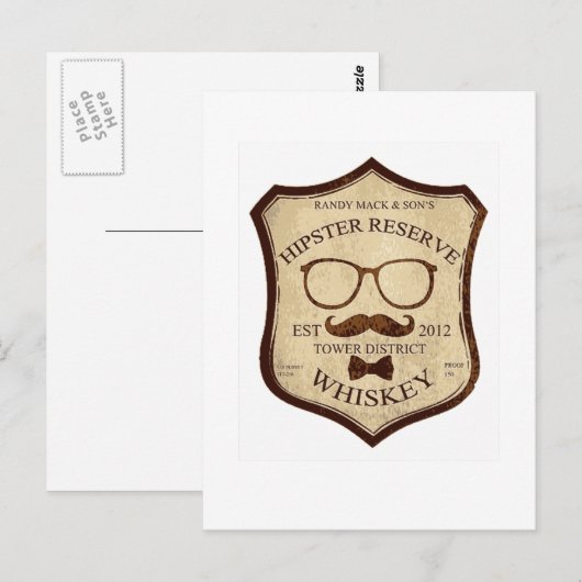 Hipster-Whiskey-Logo Postkarte (Vorne/Hinten)