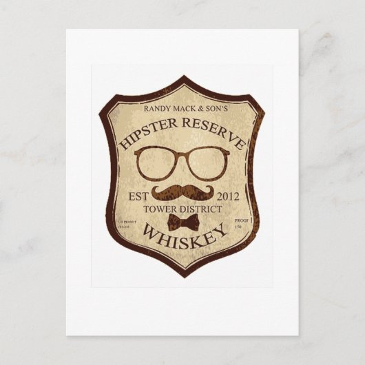 Hipster-Whiskey-Logo Postkarte (Vorderseite)