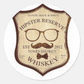 Hipster-Whiskey-Logo Runder Aufkleber (Vorderseite)