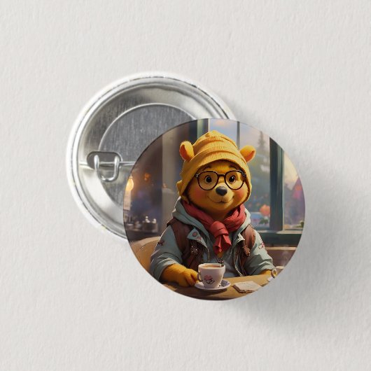 Hipster Winnie the Pooh 1 Button (Vorne & Hinten)